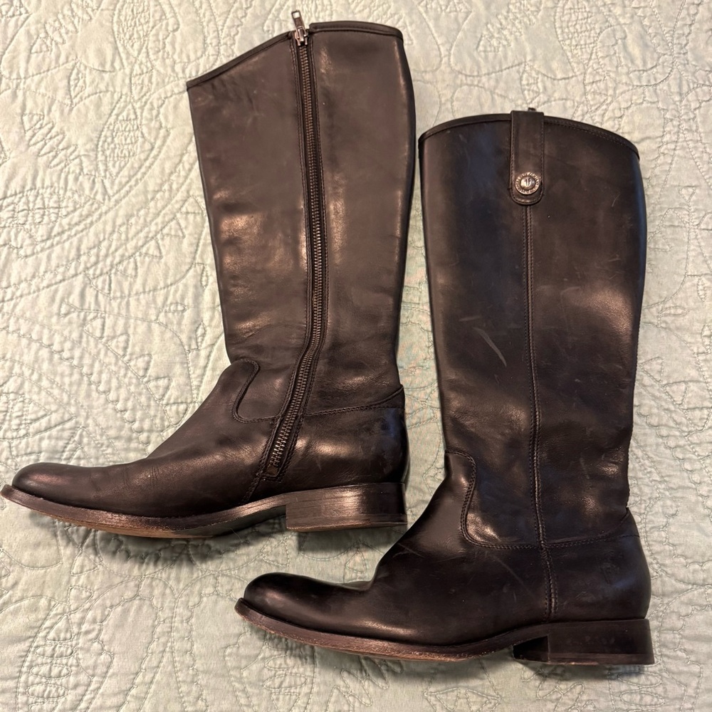 Frye Melissa Button Black Leather Boots